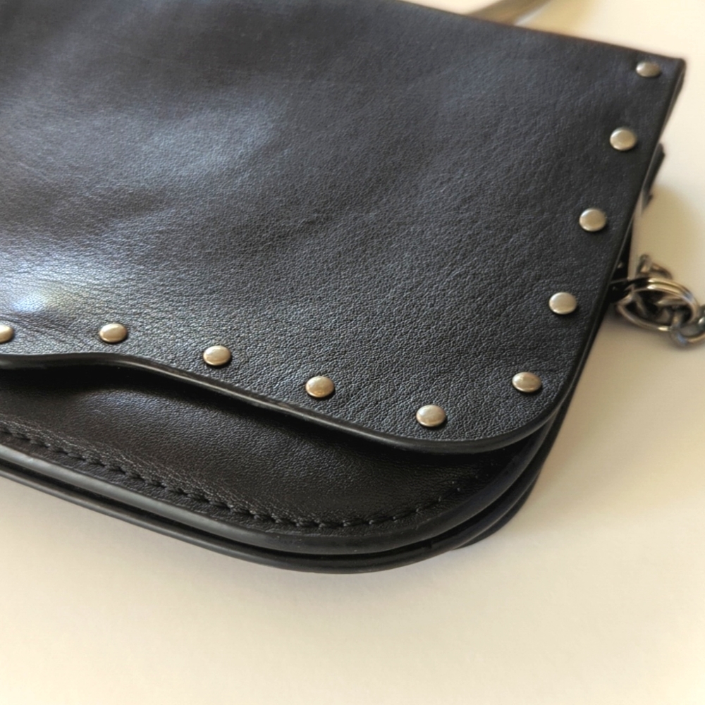 Rebecca Minkoff Black Silver Studded Leather Chain Crossbody Bag - Picture 2 of 9